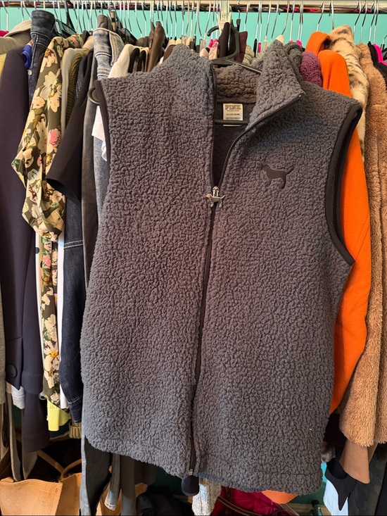 PINK Victoria's Secret Jackets & Blazers - PINK by Victoria's Secret Charcoal Gray Sherpa Fleece Vest